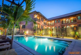 Sale Rainforest Boutique Hotel for sale, Rainforest Boutique Hotel, area 318 square wah, 1 building, 3 floors, 21 rooms with a swimming pool, near Chiang Mai Railway Station, only 500 meters.